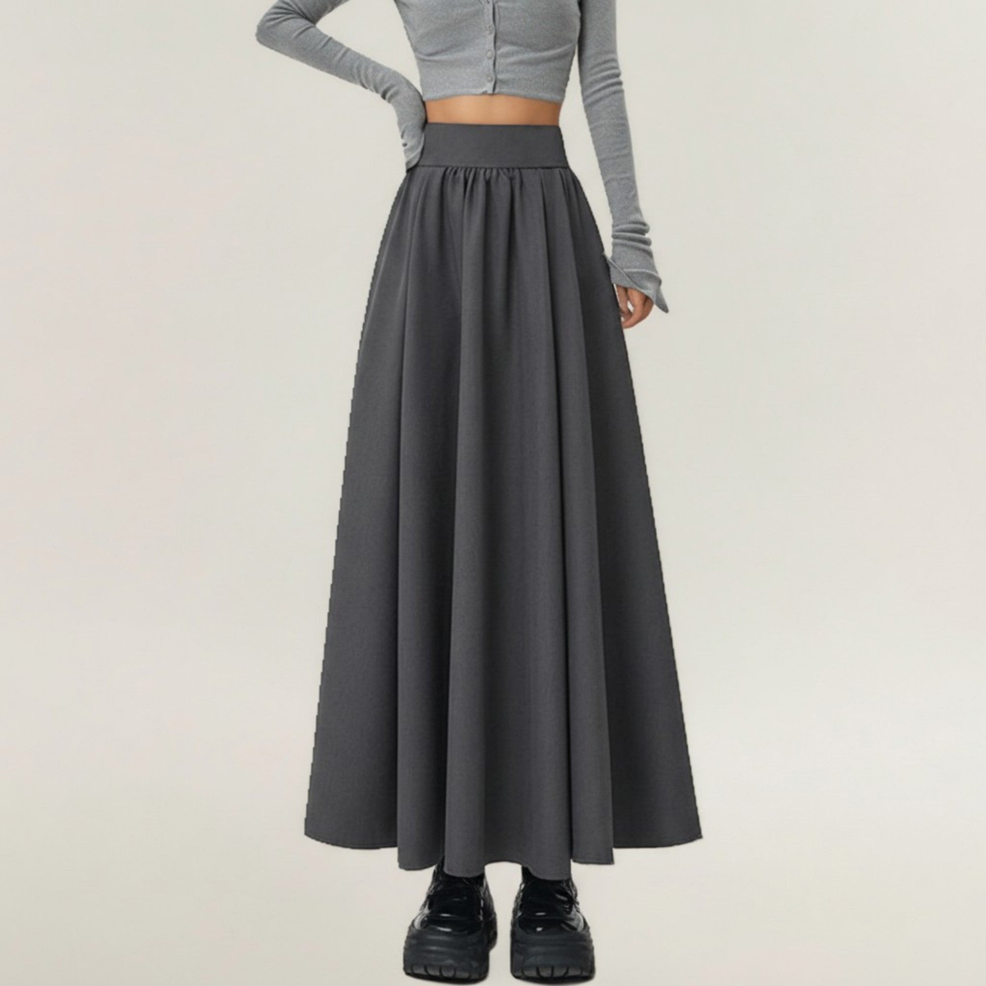 Anna-Kaci Women's Full Maxi Skirt with Wide Smooth Waistband and Flowing Voluminous Silhouette for Soft Elegant Movement