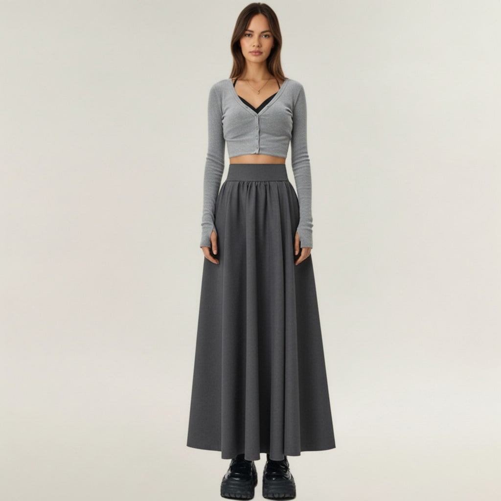 Anna-Kaci Women's Full Maxi Skirt with Wide Smooth Waistband and Flowing Voluminous Silhouette for Soft Elegant Movement