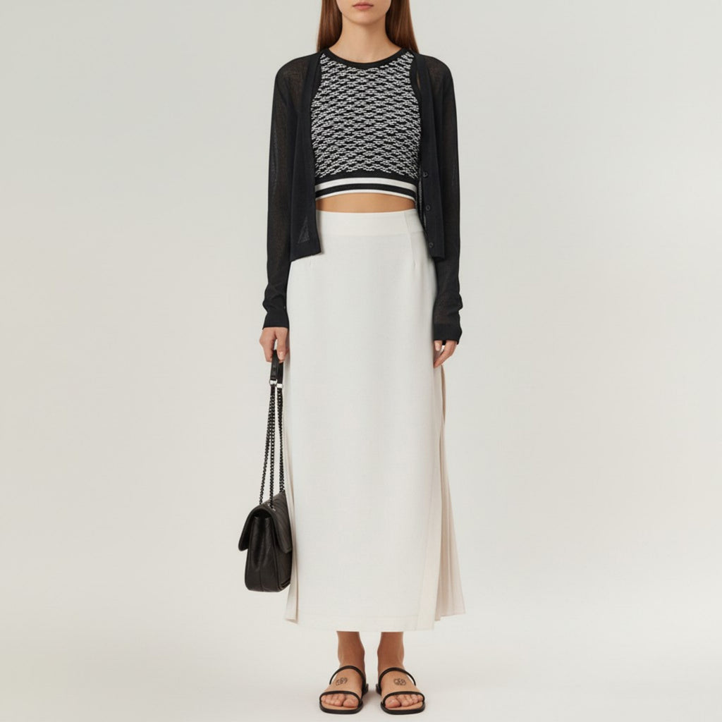 Anna-Kaci Women's Maxi Skirt with Sleek Straight Silhouette and Soft Pleated Side Panel Detail for Elegant Flowing Movement