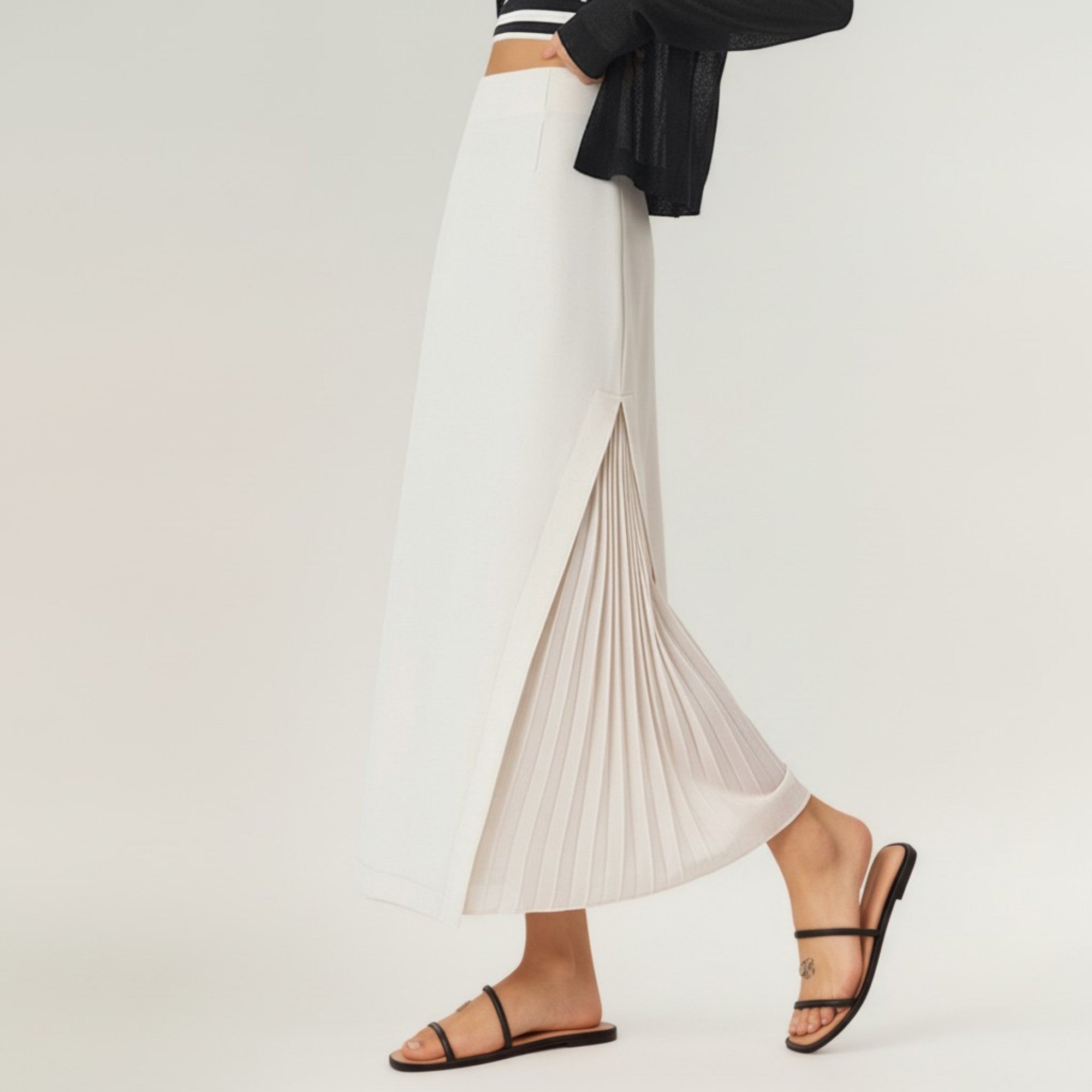Anna-Kaci Women's Maxi Skirt with Sleek Straight Silhouette and Soft Pleated Side Panel Detail for Elegant Flowing Movement