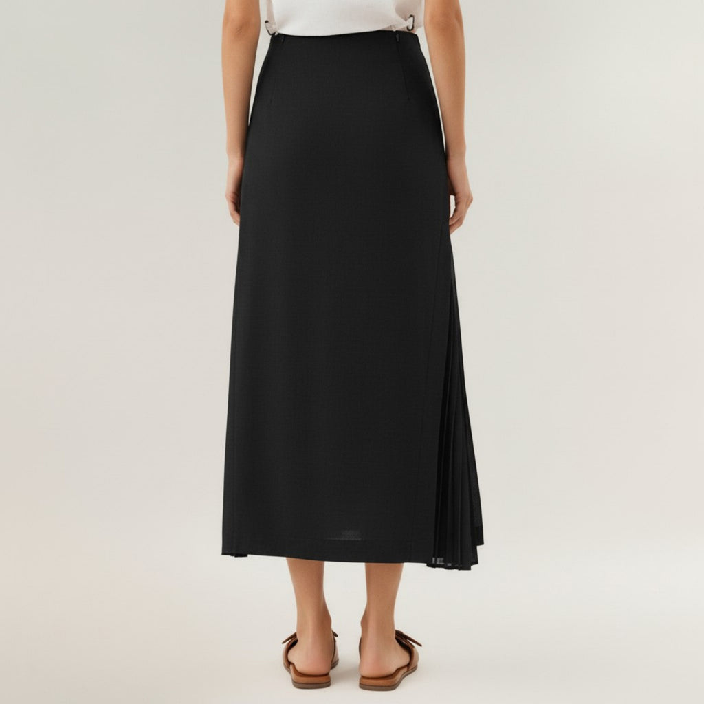 Anna-Kaci Women's Maxi Skirt with Sleek Straight Silhouette and Soft Pleated Side Panel Detail for Elegant Flowing Movement