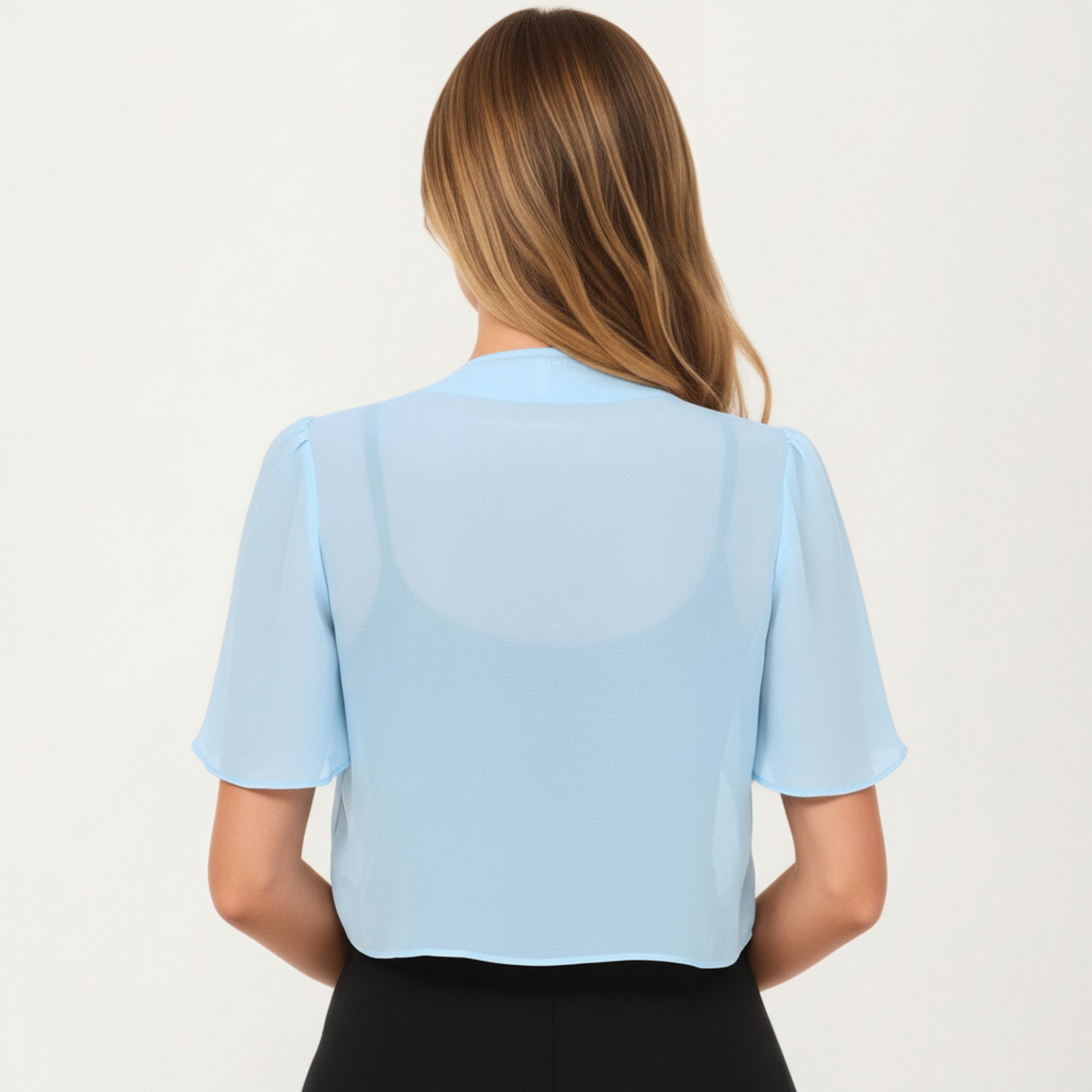 Anna-Kaci Women's Short Sleeve Chiffon Bolero Shrug with Soft Draped Open Front and Lightweight Flowing Silhouette
