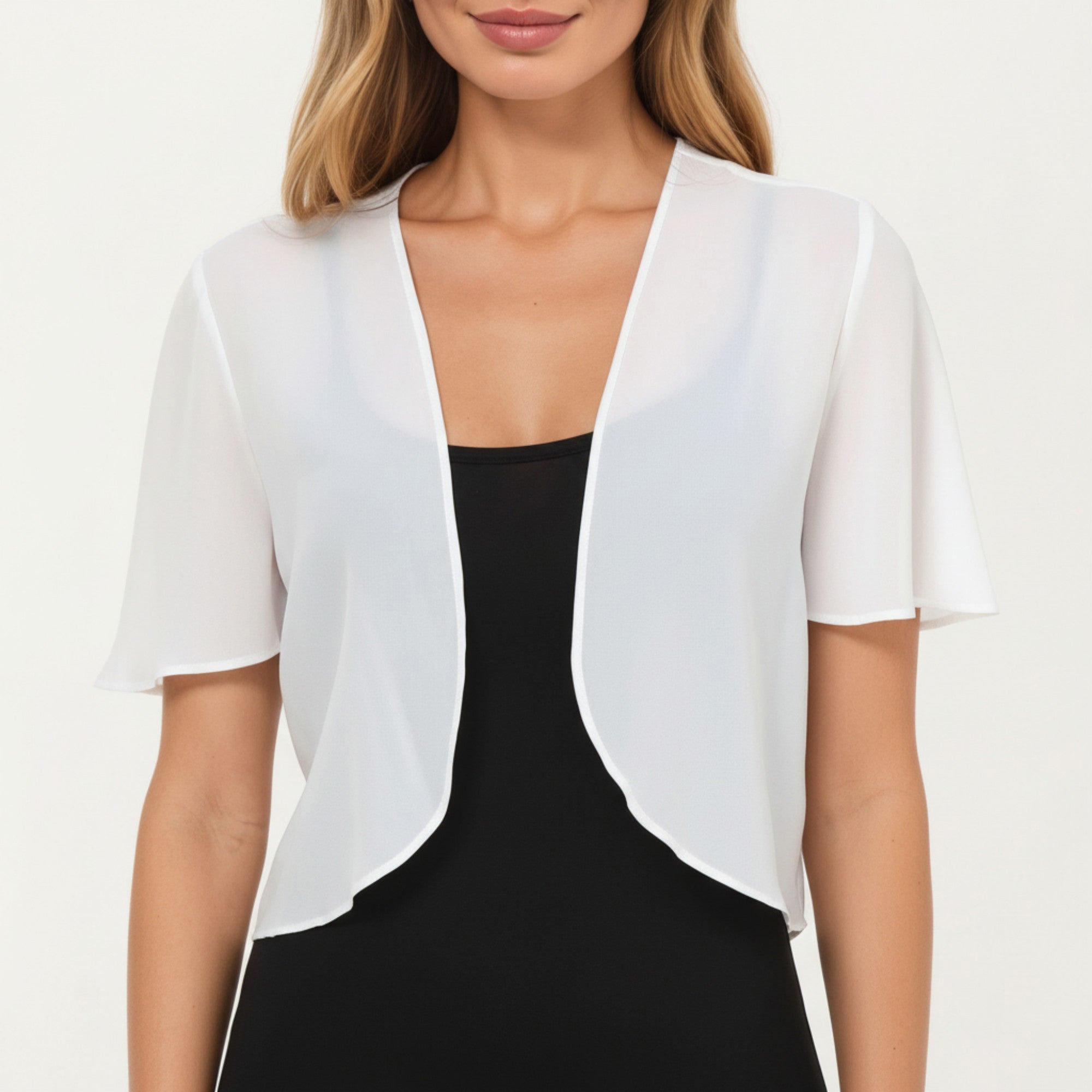 Anna-Kaci Women's Short Sleeve Chiffon Bolero Shrug with Soft Draped Open Front and Lightweight Flowing Silhouette