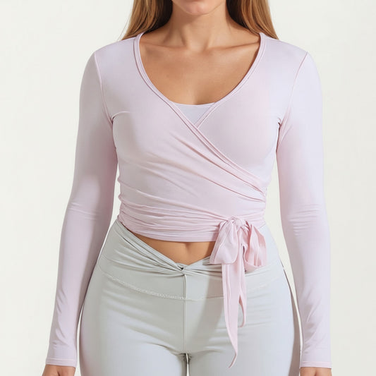 Anna-Kaci Active Women's Long Sleeve Wrap Athletic Top with Adjustable Waist Tie and Stretch Performance Fabric