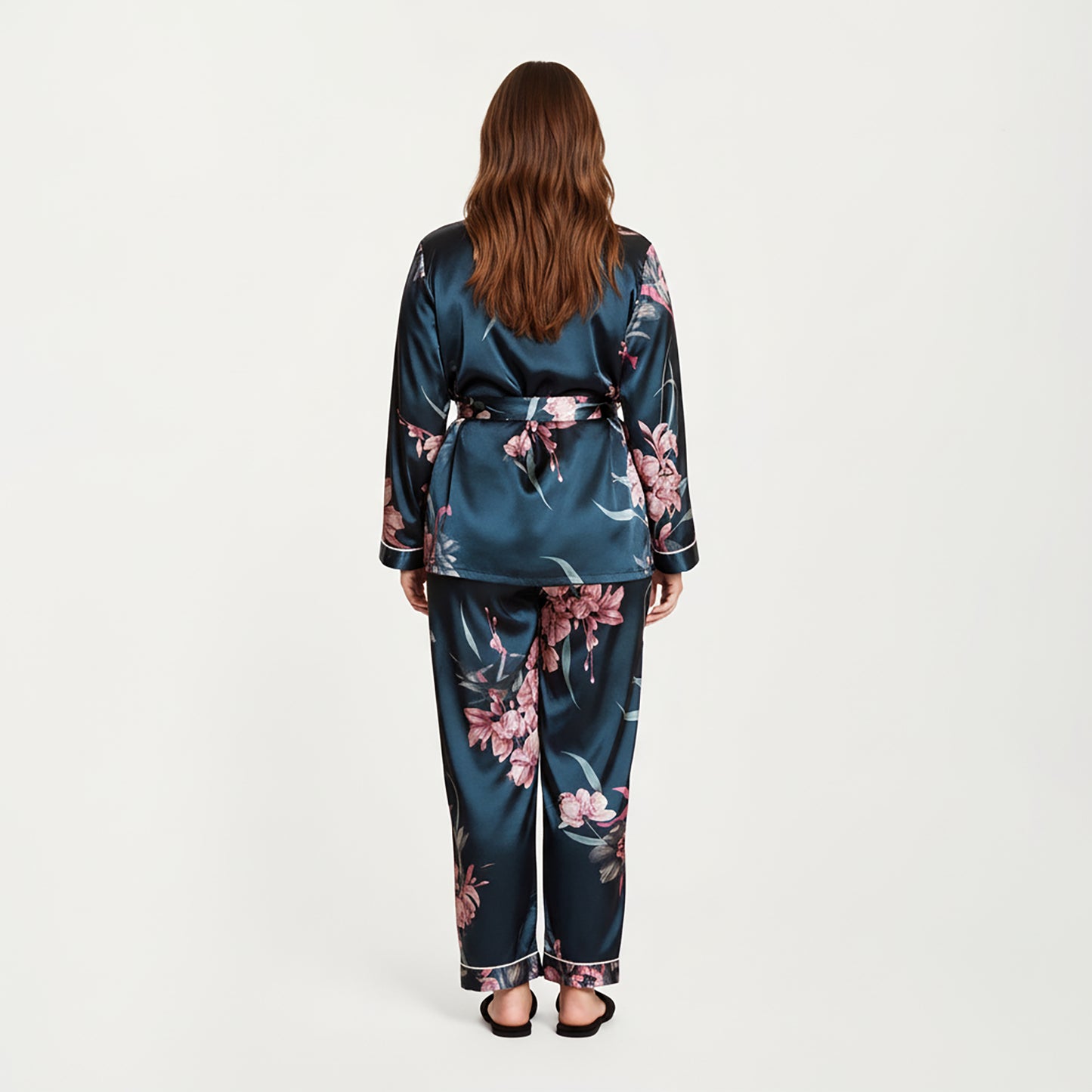 Anna-Kaci Lounge Women's PLus Size Satin Pajama Set with Wrap Front Tie Waist Top and Straight Leg Pants