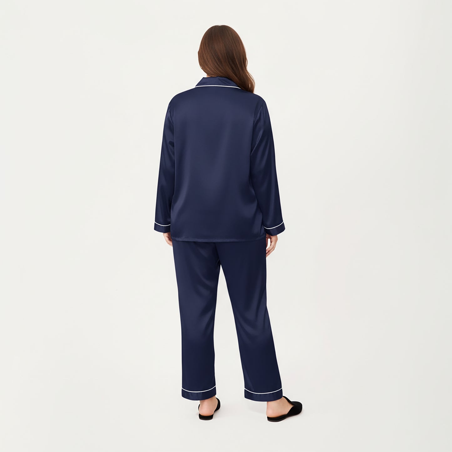 Anna-Kaci Lounge Women's PLus Size Satin Pajama Set with Long Sleeve Button Front Top and Relaxed Straight Leg Pants