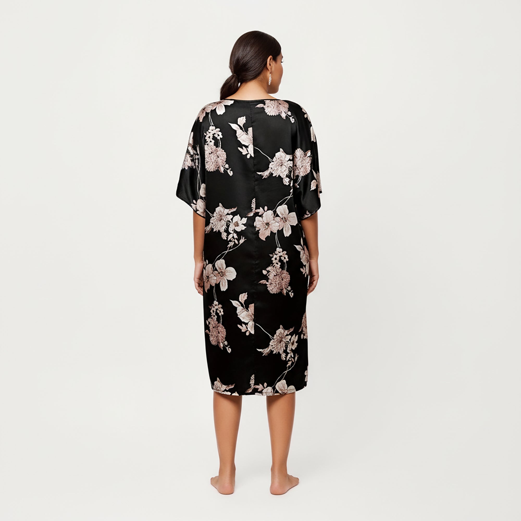 Anna-Kaci Lounge Women's PLus Size Satin Nightgown with Allover Floral Print Relaxed Fit Scoop Neckline and Flowing Short Sleeves