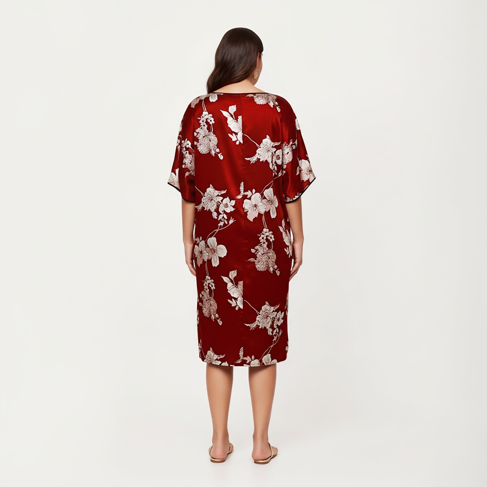 Anna-Kaci Lounge Women's PLus Size Satin Nightgown with Allover Floral Print Relaxed Fit Scoop Neckline and Flowing Short Sleeves