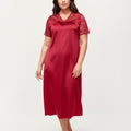 Anna-Kaci Lounge Women's PLus Size Satin Nightgown with Delicate Lace V-Neck Short Sleeves and Soft Flowing Silhouette