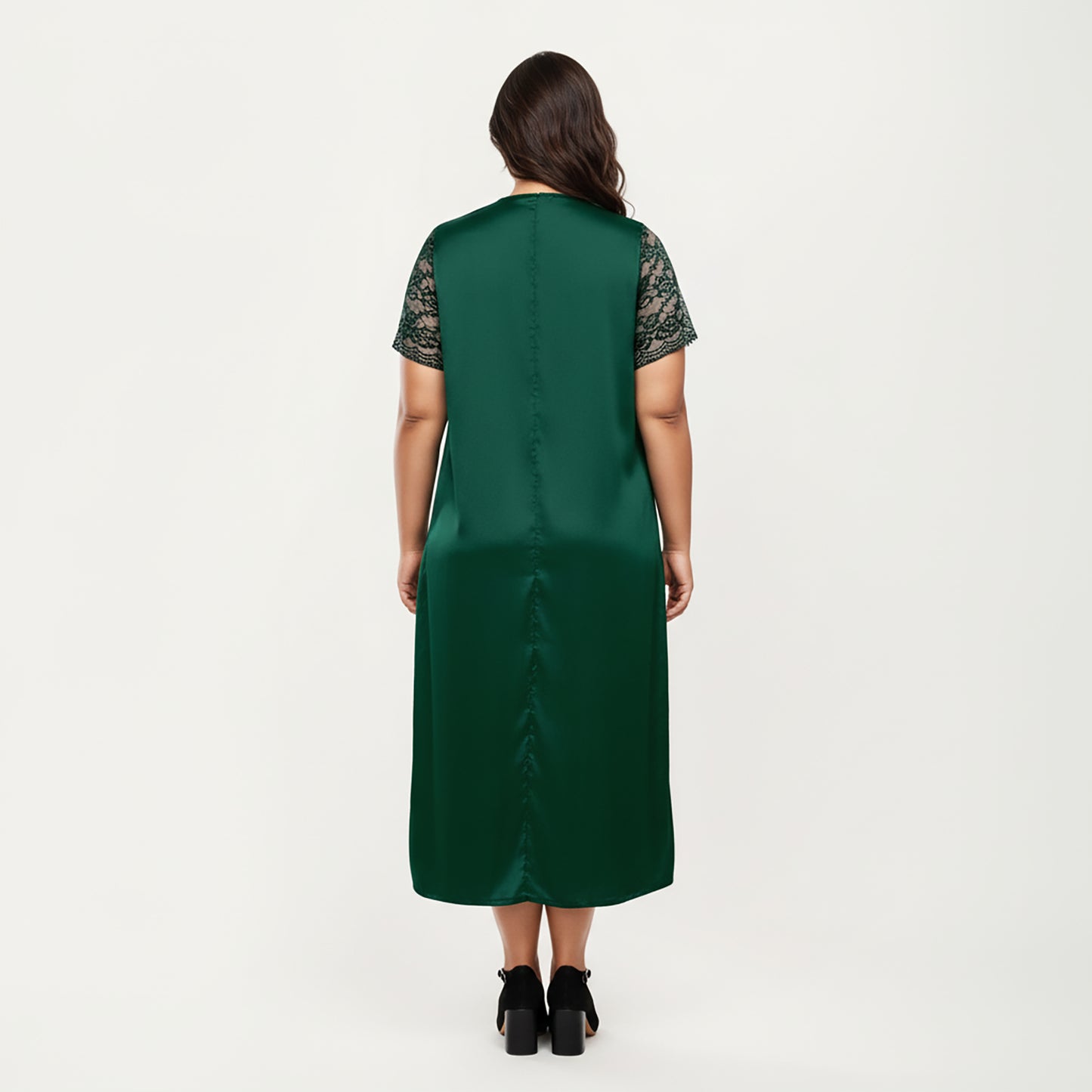 Anna-Kaci Lounge Women's PLus Size Satin Nightgown with Delicate Lace V-Neck Short Sleeves and Soft Flowing Silhouette