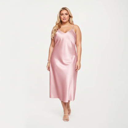 Anna-Kaci Lounge Women's PLus Size Satin 2-Piece Robe and Slip Dress Set with Adjustable Spaghetti Straps and Soft Flowing Drape