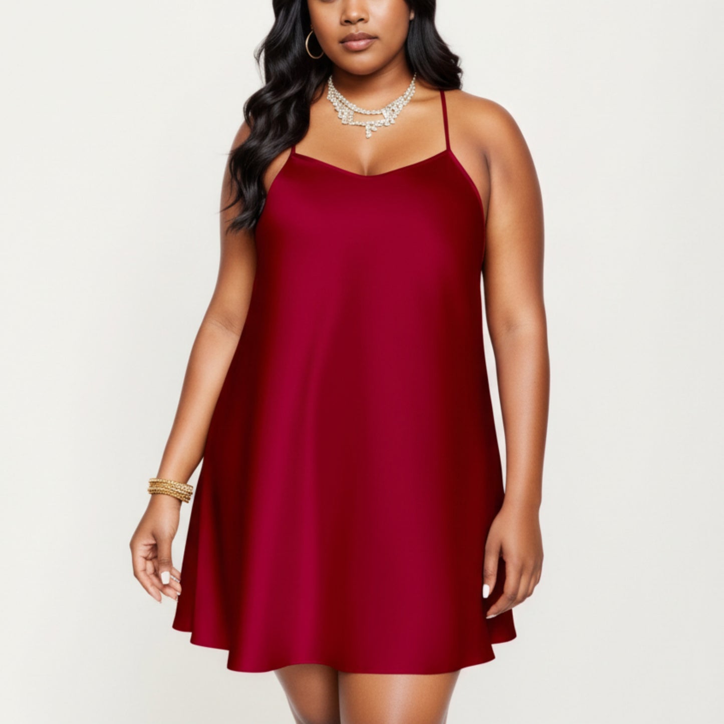 Anna-Kaci Lounge Women's PLus Size Satin Slip Dress with Soft Draping Fabric, Adjustable Spaghetti Straps and A-Line Silhouette