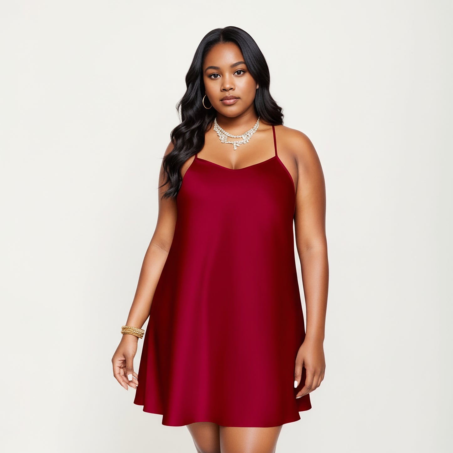 Anna-Kaci Lounge Women's PLus Size Satin Slip Dress with Soft Draping Fabric, Adjustable Spaghetti Straps and A-Line Silhouette