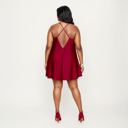 Anna-Kaci Lounge Women's PLus Size Satin Slip Dress with Soft Draping Fabric, Adjustable Spaghetti Straps and A-Line Silhouette