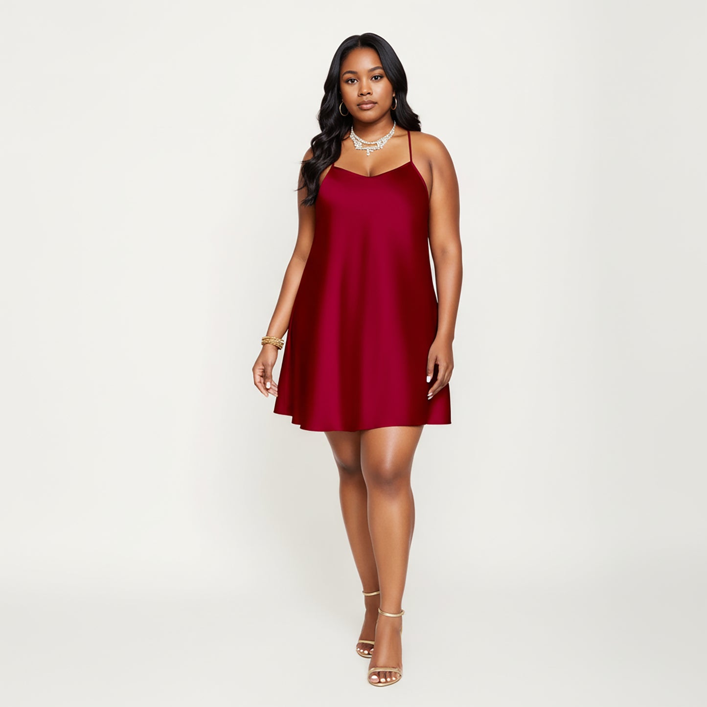Anna-Kaci Lounge Women's PLus Size Satin Slip Dress with Soft Draping Fabric, Adjustable Spaghetti Straps and A-Line Silhouette