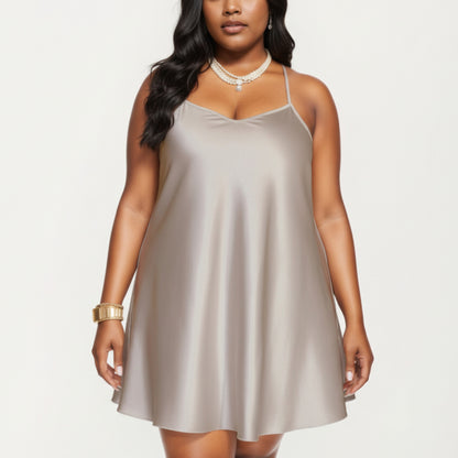 Anna-Kaci Lounge Women's PLus Size Satin Slip Dress with Soft Draping Fabric, Adjustable Spaghetti Straps and A-Line Silhouette