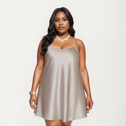 Anna-Kaci Lounge Women's PLus Size Satin Slip Dress with Soft Draping Fabric, Adjustable Spaghetti Straps and A-Line Silhouette