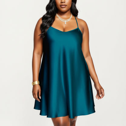 Anna-Kaci Lounge Women's PLus Size Satin Slip Dress with Soft Draping Fabric, Adjustable Spaghetti Straps and A-Line Silhouette