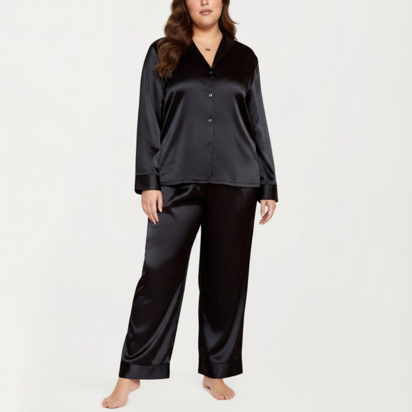 Anna-Kaci Lounge Women's PLus Size 2-Piece Satin Pajama Set with Relaxed Button Front Top and Wide-Leg Pants