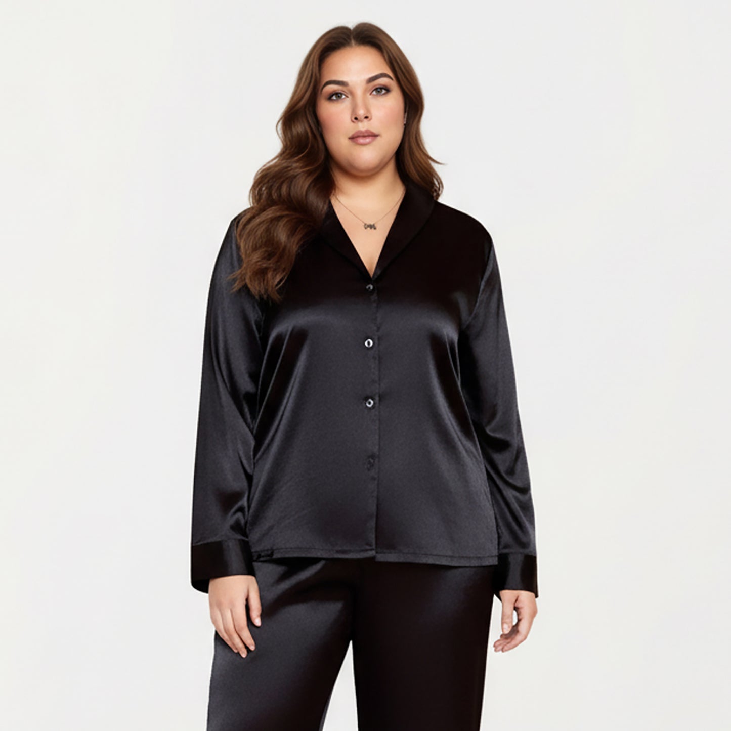 Anna-Kaci Lounge Women's PLus Size 2-Piece Satin Pajama Set with Relaxed Button Front Top and Wide-Leg Pants