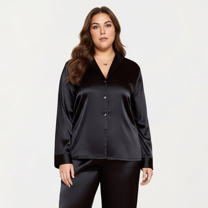 Anna-Kaci Lounge Women's PLus Size 2-Piece Satin Pajama Set with Relaxed Button Front Top and Wide-Leg Pants