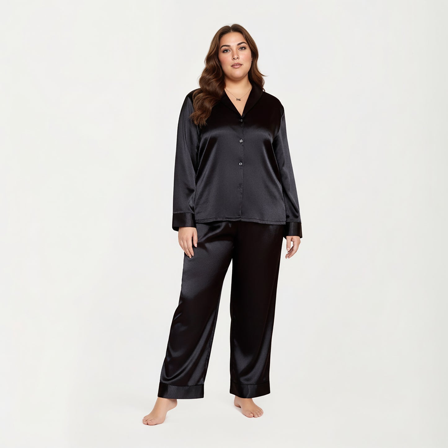 Anna-Kaci Lounge Women's PLus Size 2-Piece Satin Pajama Set with Relaxed Button Front Top and Wide-Leg Pants