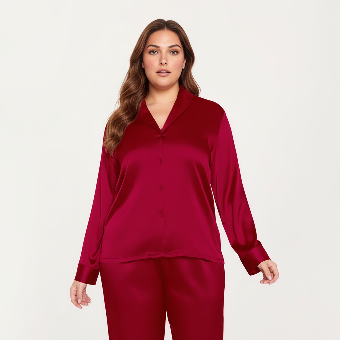Anna-Kaci Lounge Women's PLus Size 2-Piece Satin Pajama Set with Relaxed Button Front Top and Wide-Leg Pants