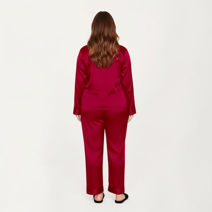 Anna-Kaci Lounge Women's PLus Size 2-Piece Satin Pajama Set with Relaxed Button Front Top and Wide-Leg Pants