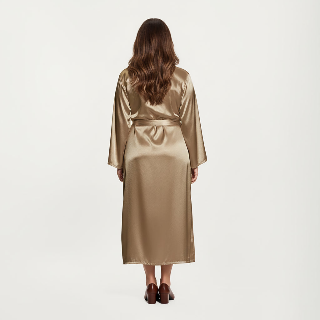 Anna-Kaci Lounge Women's PLus Size Satin Robe and Slip Set with Smooth Draping Fabric and Elegant Silhouette