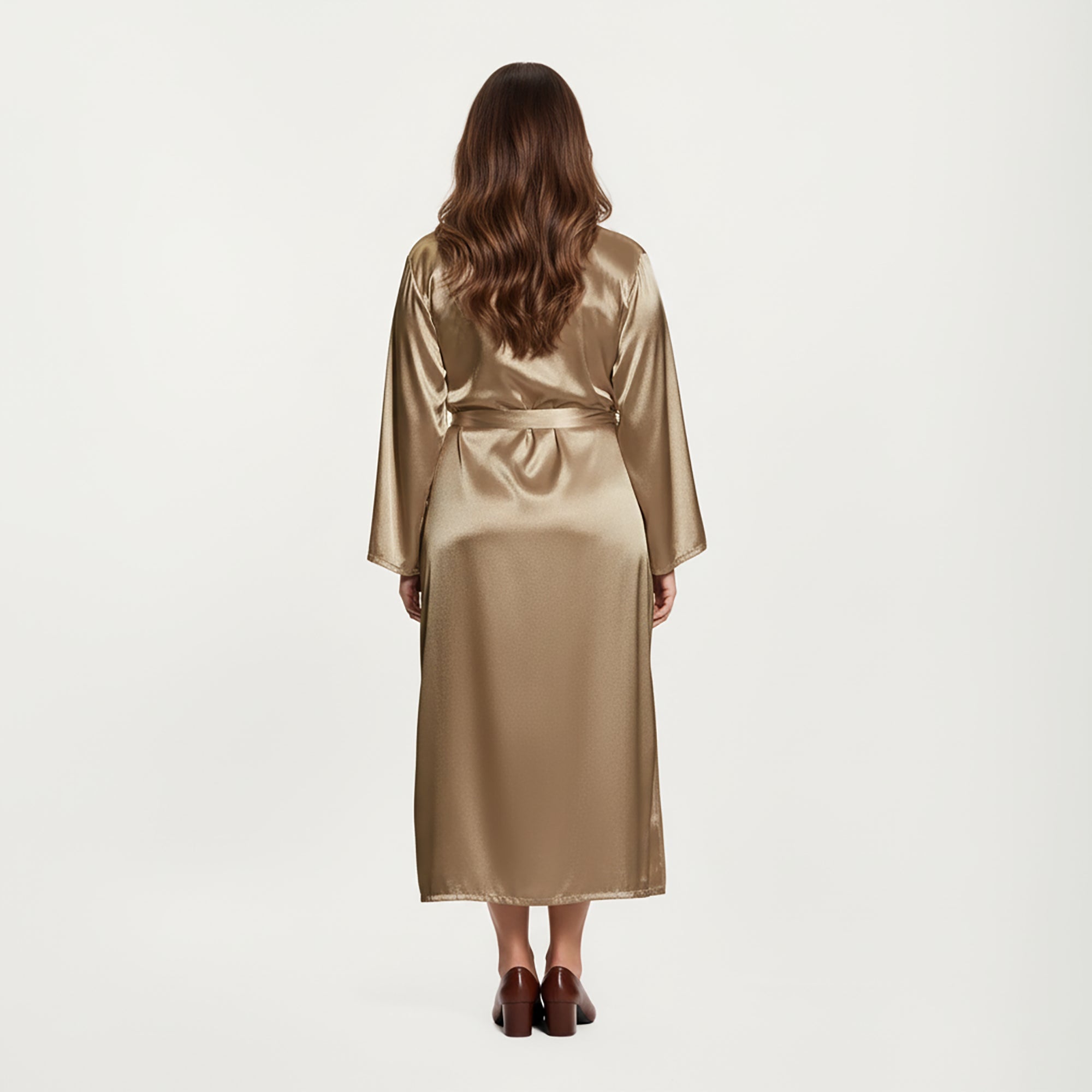 Anna-Kaci Lounge Women's PLus Size Satin Robe and Slip Set with Smooth Draping Fabric and Elegant Silhouette