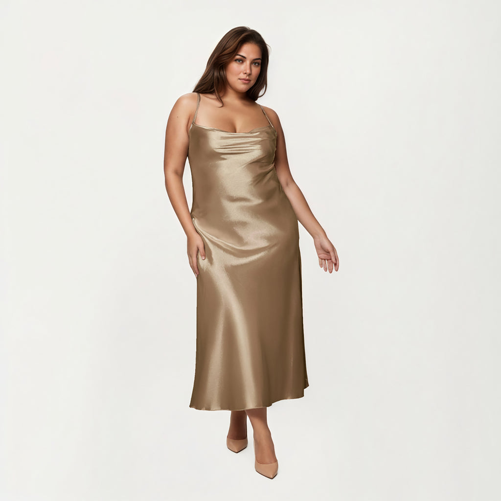 Anna-Kaci Lounge Women's PLus Size Satin Robe and Slip Set with Smooth Draping Fabric and Elegant Silhouette