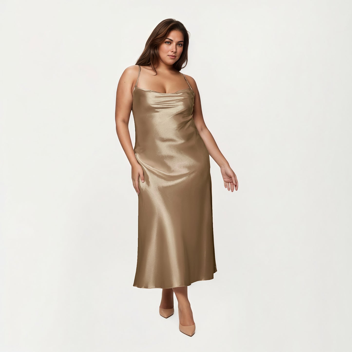 Anna-Kaci Lounge Women's PLus Size Satin Robe and Slip Set with Smooth Draping Fabric and Elegant Silhouette