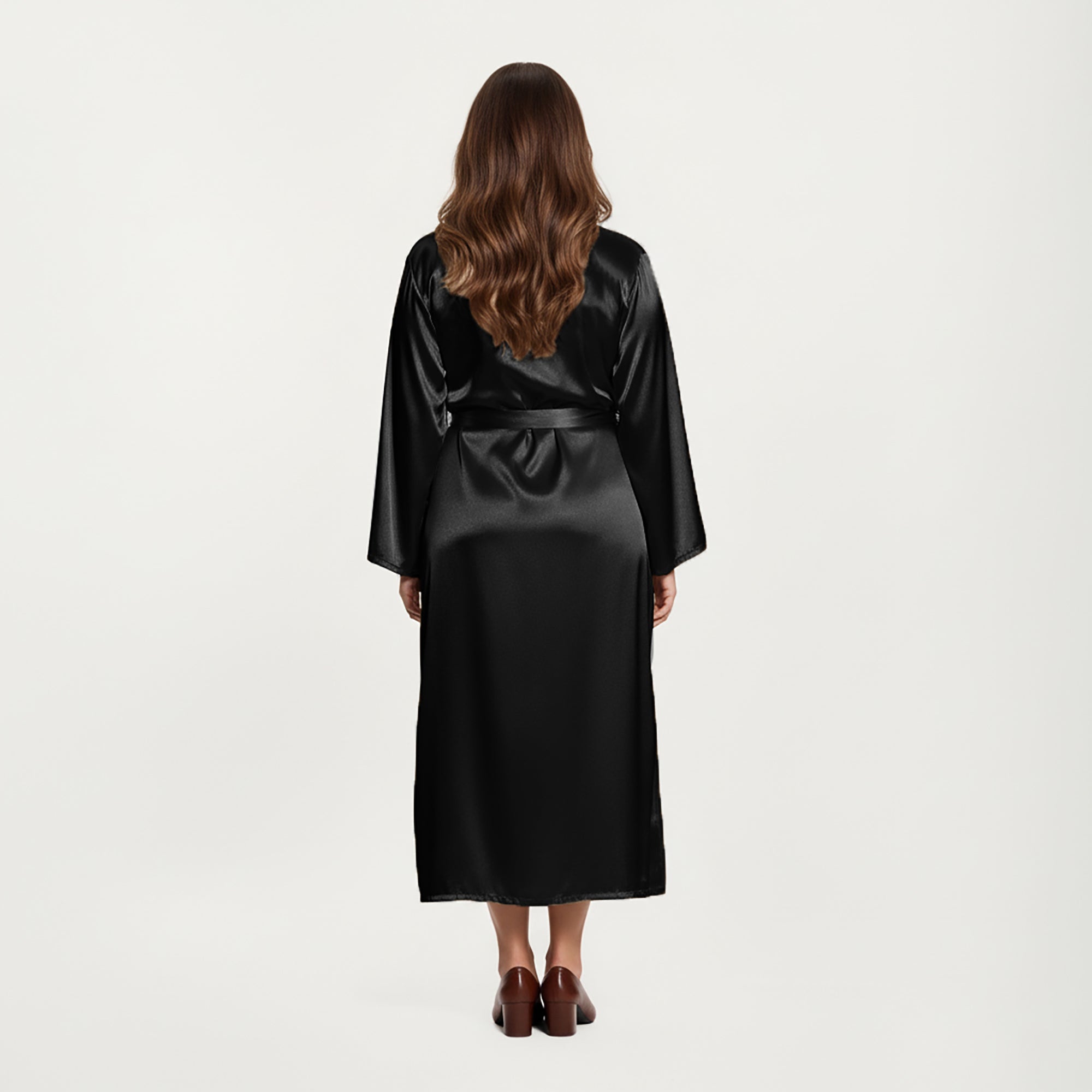 Anna-Kaci Lounge Women's PLus Size Satin Robe and Slip Set with Smooth Draping Fabric and Elegant Silhouette