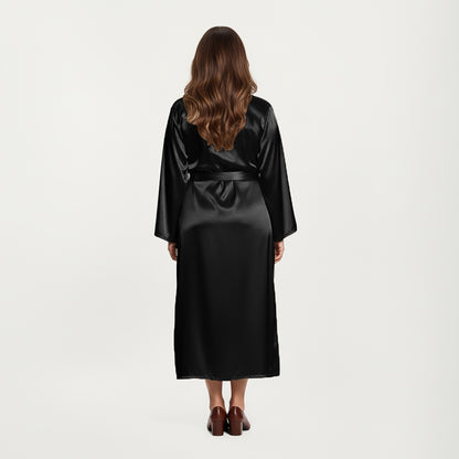 Anna-Kaci Lounge Women's PLus Size Satin Robe and Slip Set with Smooth Draping Fabric and Elegant Silhouette