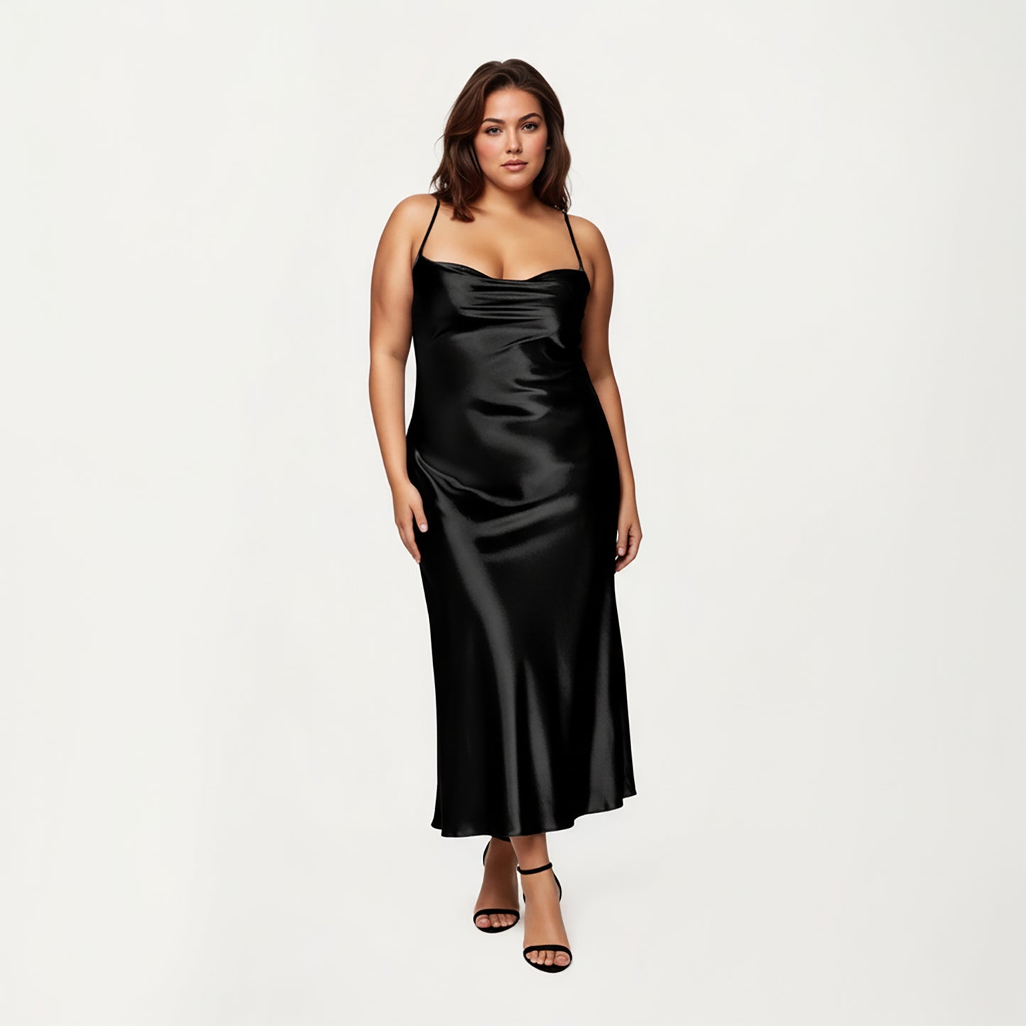 Anna-Kaci Lounge Women's PLus Size Satin Robe and Slip Set with Smooth Draping Fabric and Elegant Silhouette