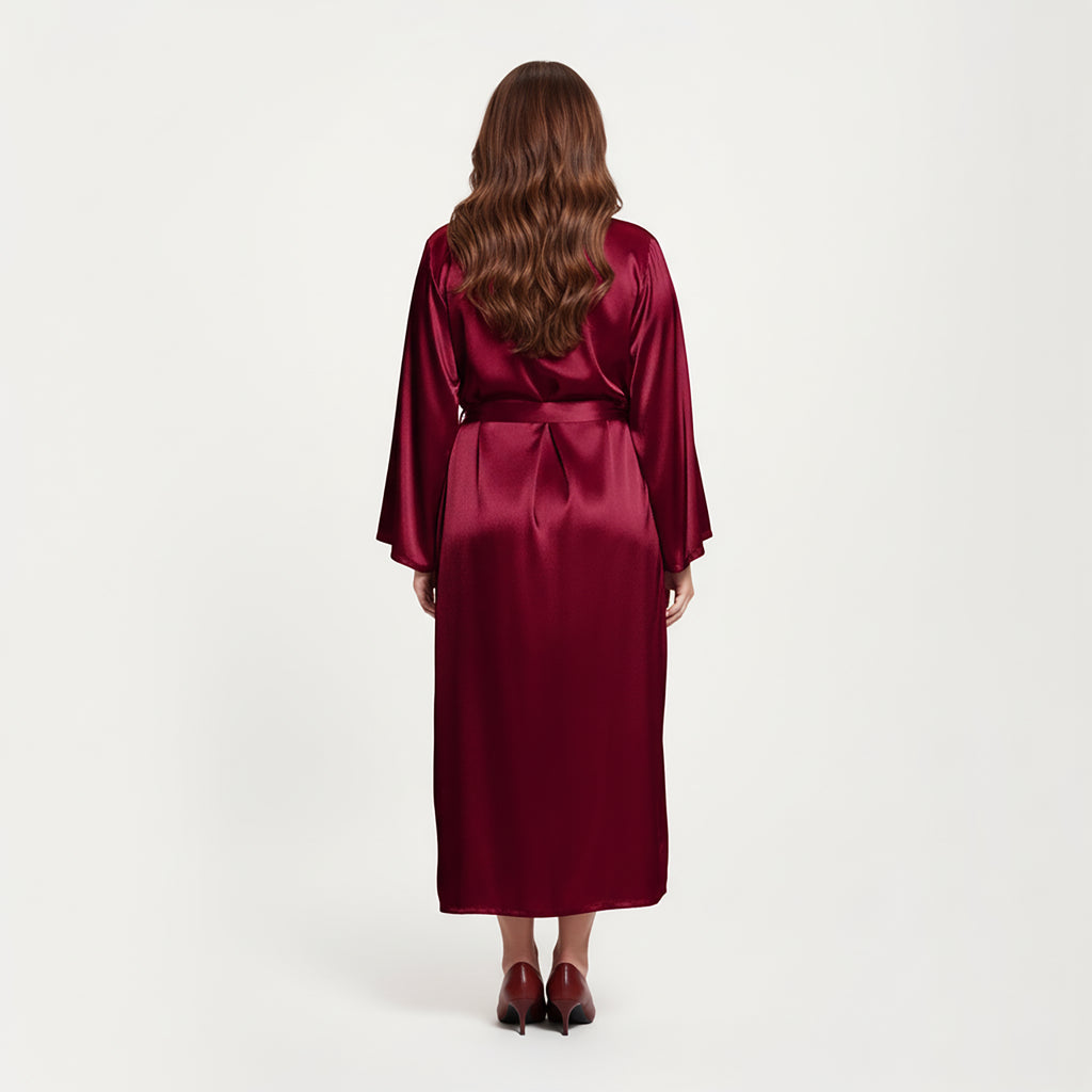 Anna-Kaci Lounge Women's PLus Size Satin Robe and Slip Set with Smooth Draping Fabric and Elegant Silhouette