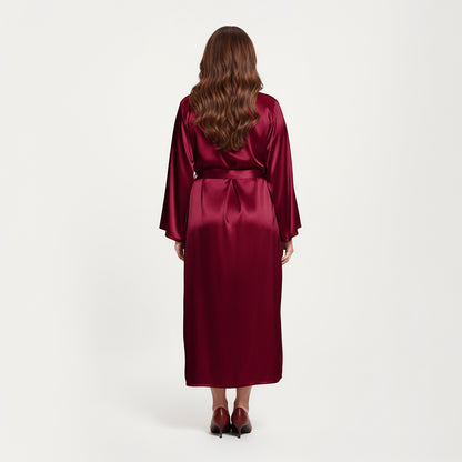 Anna-Kaci Lounge Women's PLus Size Satin Robe and Slip Set with Smooth Draping Fabric and Elegant Silhouette