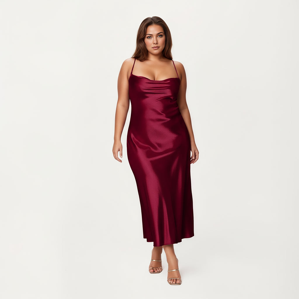 Anna-Kaci Lounge Women's PLus Size Satin Robe and Slip Set with Smooth Draping Fabric and Elegant Silhouette