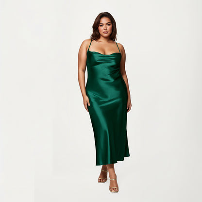 Anna-Kaci Lounge Women's PLus Size Satin Robe and Slip Set with Smooth Draping Fabric and Elegant Silhouette