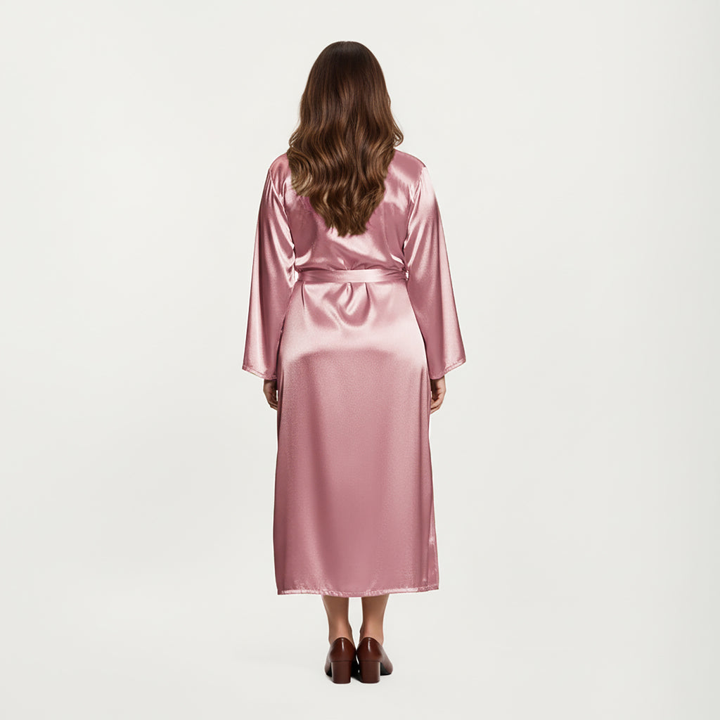 Anna-Kaci Lounge Women's PLus Size Satin Robe and Slip Set with Smooth Draping Fabric and Elegant Silhouette