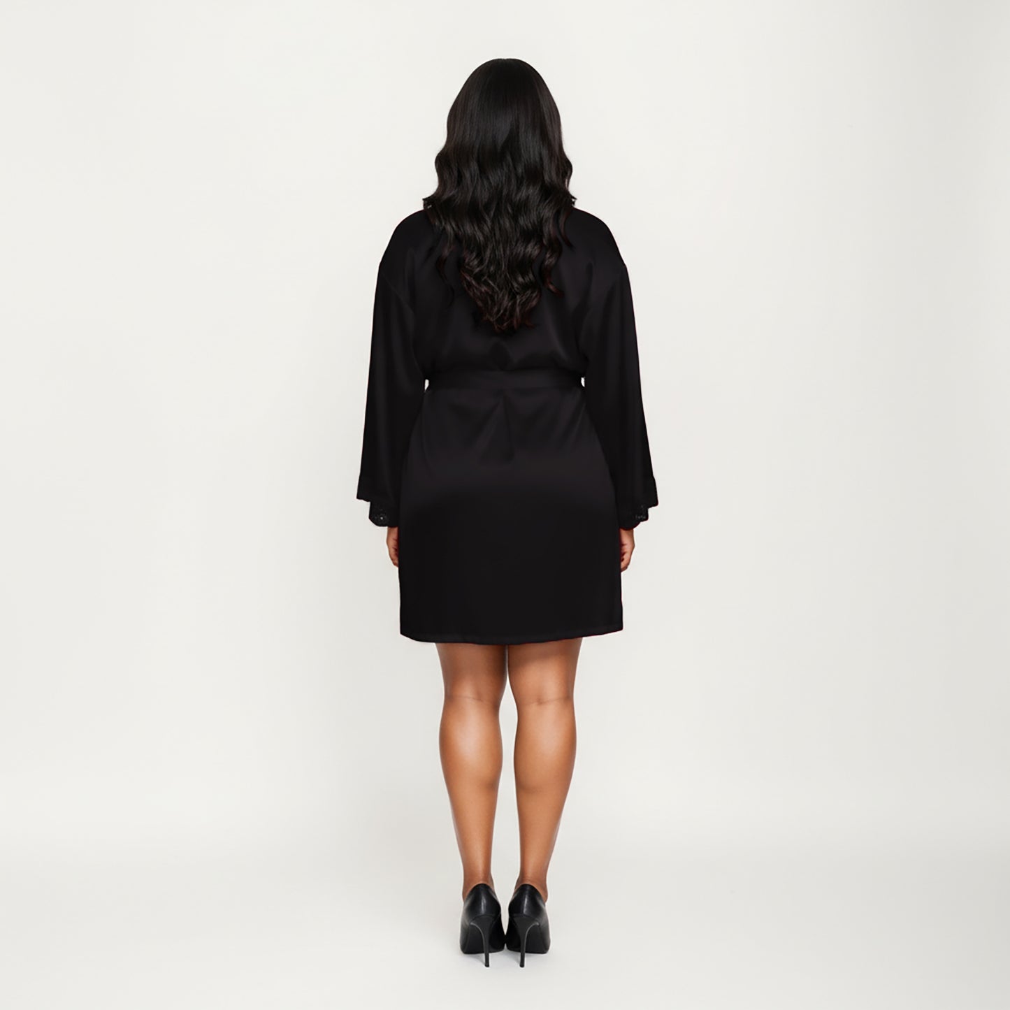 Anna-Kaci Lounge Women's PLus Size Satin Robe and Slip Set with Soft Lace Trim on Sleeves and Delicate Sheen