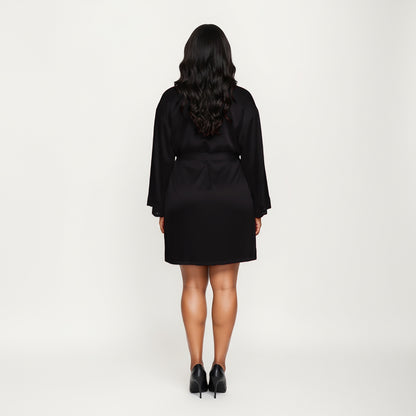 Anna-Kaci Lounge Women's PLus Size Satin Robe and Slip Set with Soft Lace Trim on Sleeves and Delicate Sheen