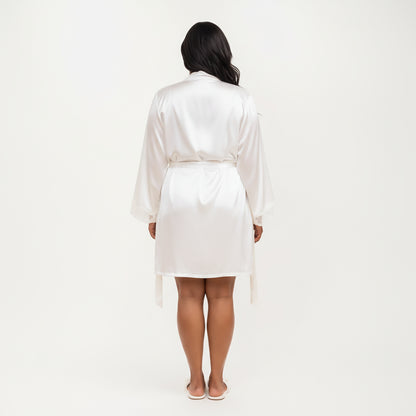 Anna-Kaci Lounge Women's PLus Size Satin Robe and Slip Set with Soft Lace Trim on Sleeves and Delicate Sheen