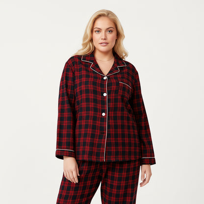 Anna-Kaci Lounge Women's PLus Size 2-Piece Set Plaid Button-Front Pajama Top with Soft Brushed Fabric, Matching Relaxed-Fit Pants