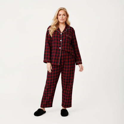 Anna-Kaci Lounge Women's PLus Size 2-Piece Set Plaid Button-Front Pajama Top with Soft Brushed Fabric, Matching Relaxed-Fit Pants