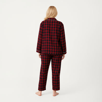 Anna-Kaci Lounge Women's PLus Size 2-Piece Set Plaid Button-Front Pajama Top with Soft Brushed Fabric, Matching Relaxed-Fit Pants