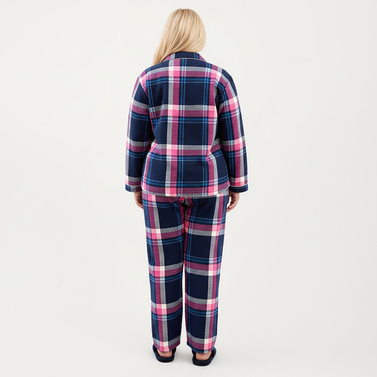 Anna-Kaci Lounge Women's PLus Size 2-Piece Set Plaid Flannel Pajamas with Button-Front Long Sleeve Top and Soft Relaxed Fit Pants