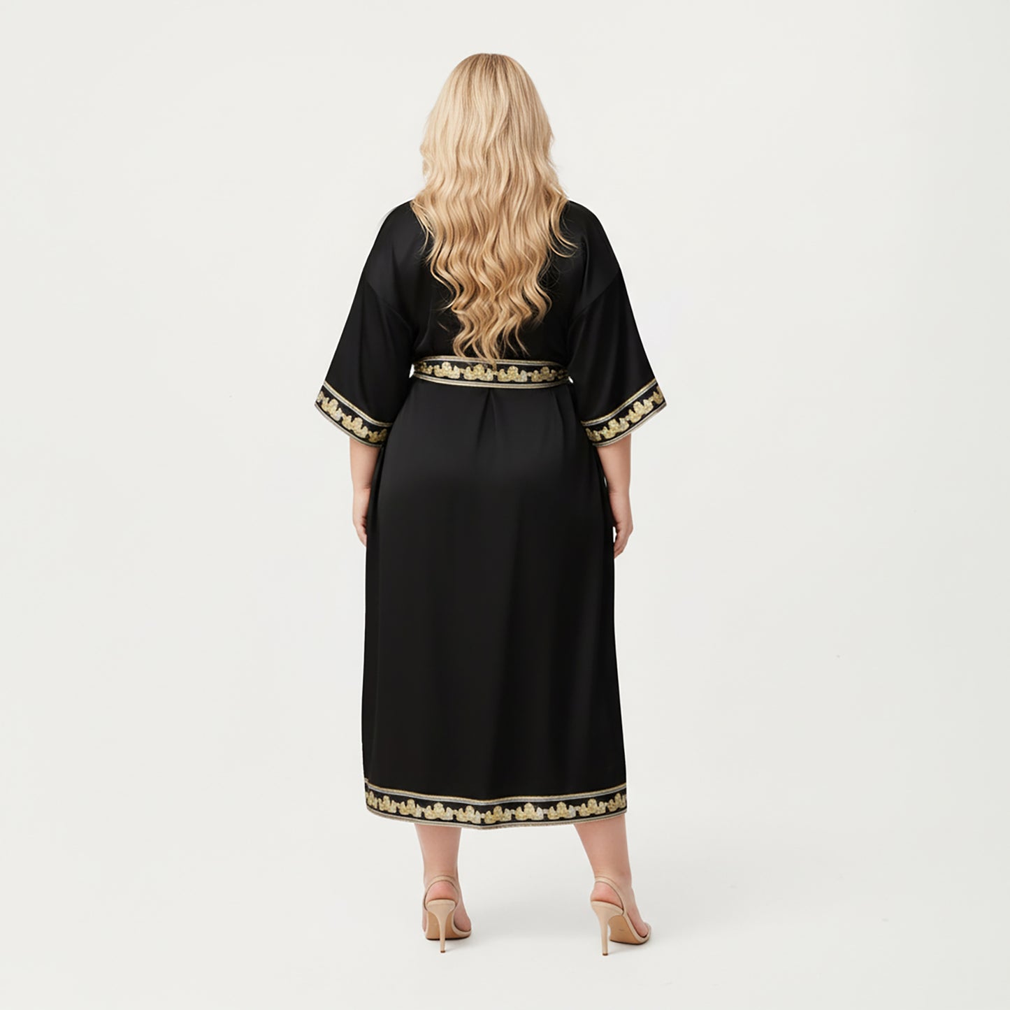 Anna-Kaci Lounge Women's Plus Size Long Robe with Decorative Trim Detailing and Soft Flowing Fabric