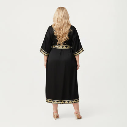 Anna-Kaci Lounge Women's Plus Size Long Robe with Decorative Trim Detailing and Soft Flowing Fabric