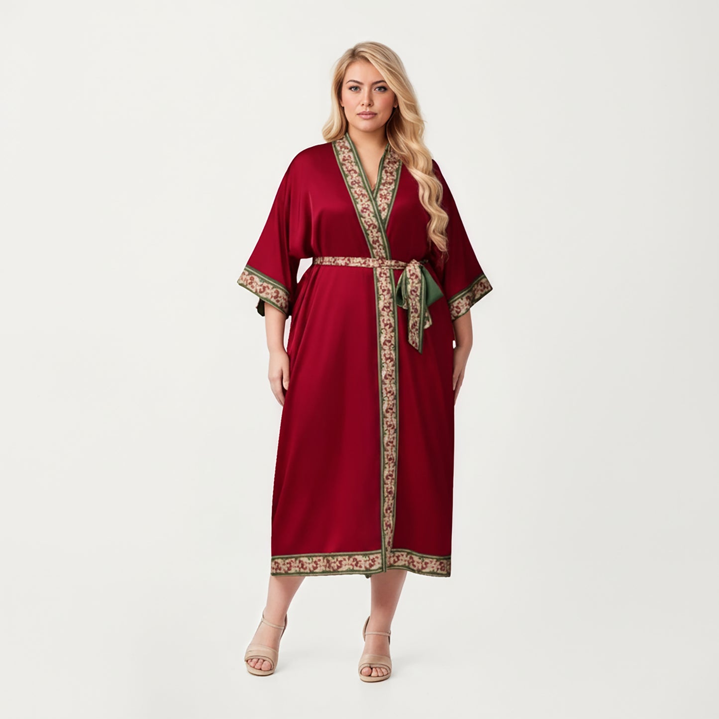 Anna-Kaci Lounge Women's Plus Size Long Robe with Decorative Trim Detailing and Soft Flowing Fabric